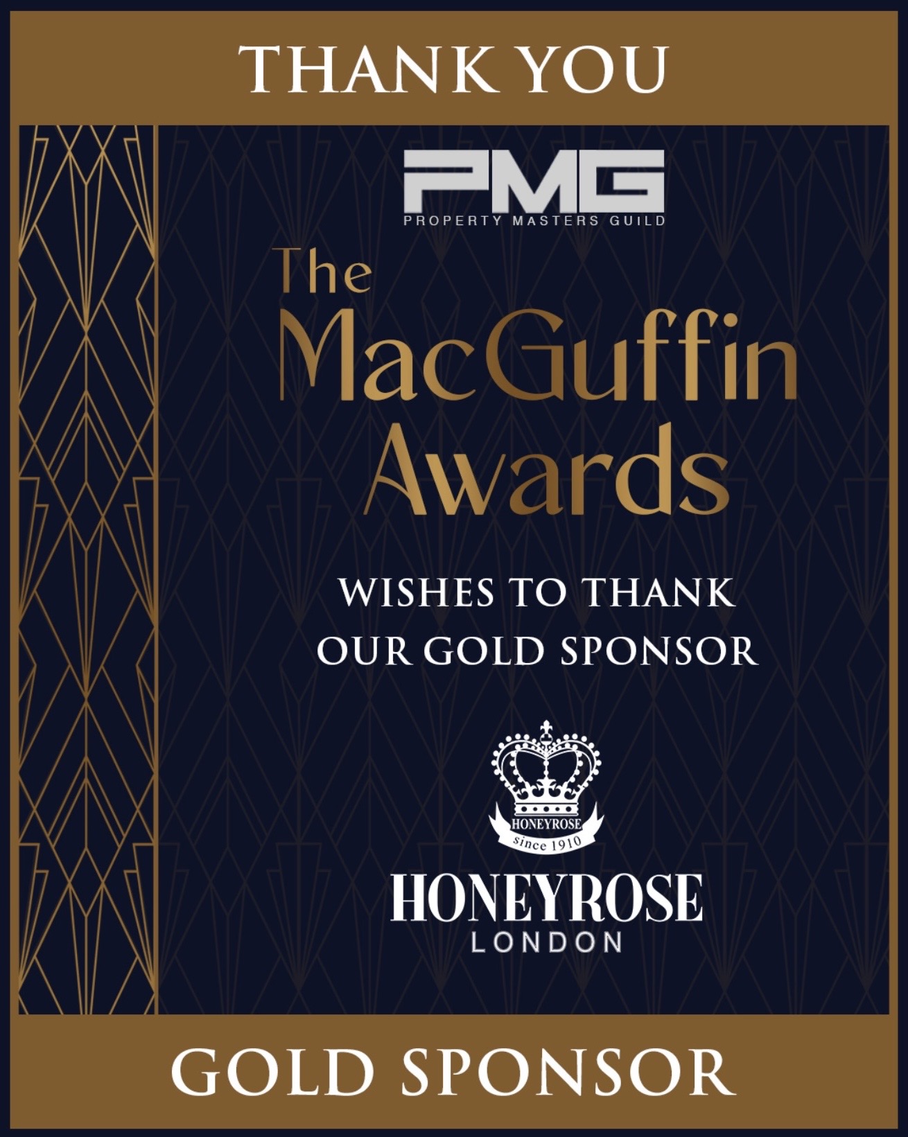 thank you post from the property masters guild to Honeyrose USA Gold sponsor